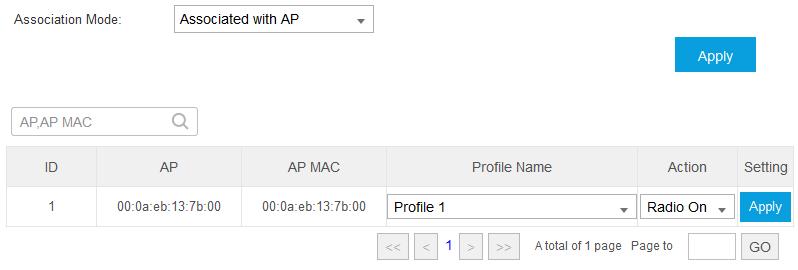 Click Apply to enforce this Scheduler Association entry in the Setting column. Associated with AP In the Profile Name column, select a profile name from the drop-down list.