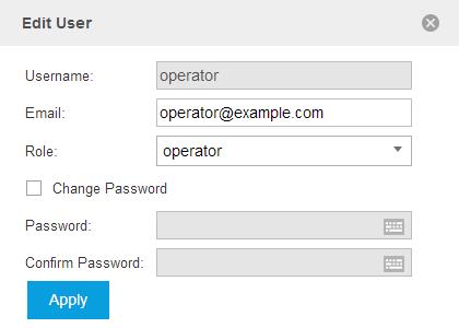 For the added administrator, operator and observer users, you can also change their roles and even delete them.