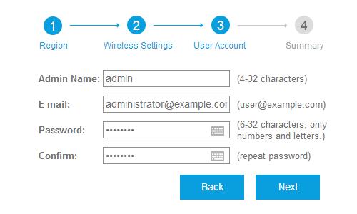 Chapter 1 System Setup Step 3: Set an SSID name (wireless network name) and password. The EAP Controller will simultaneously create two wireless networks, a 2.