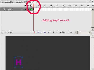 The default keyframe is frame # 1 E.g. if you insert a letter, for example, you will see something like in the screen capture just above.!! The first frame in the timeline will have a dot inside.