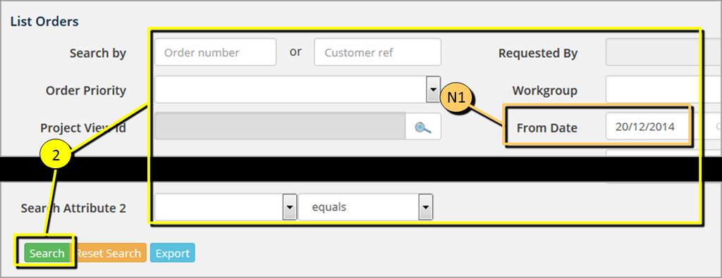 The List Orders screen appears. 2. Define the search criteria to generate the list of Orders that you wish to export and click the Search button.