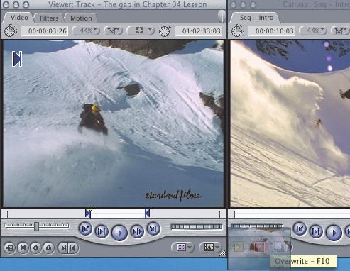 Final Cut Pro HD H O T 4.Build Your Story 7. Time to add a third clip. Load Track The gap into the Viewer.