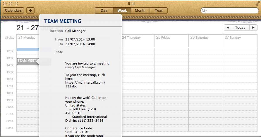 Schedule Meetings with ical/calendar for Mac 1. To schedule a meeting, click the Meeting Center menu bar icon and select Create Meeting Invitation.