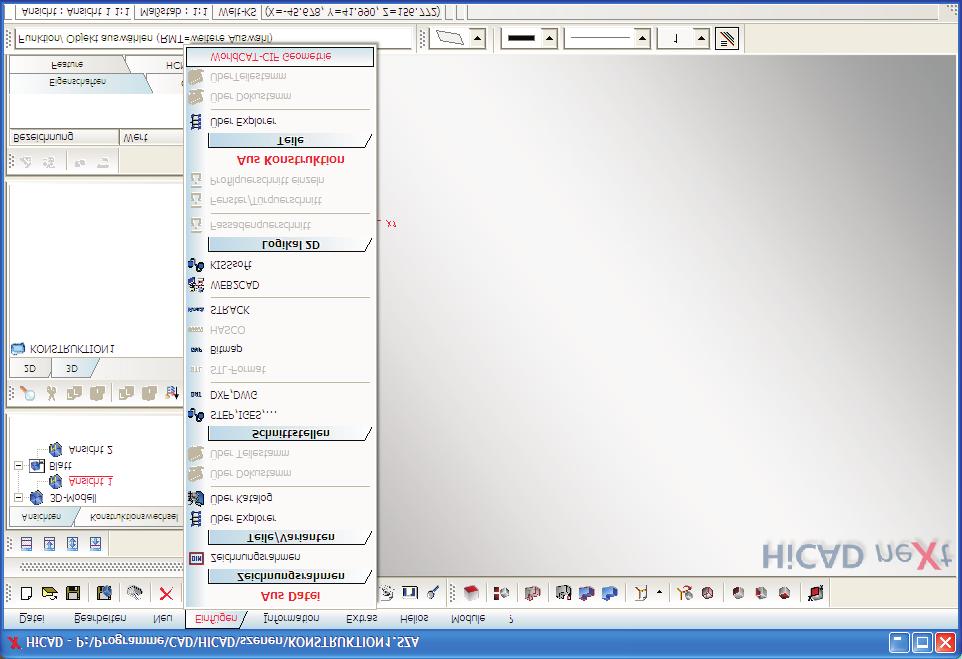 Interface to HiCAD 2 HiCAD Export of the CAD geometry from the catalog into the CAD system Exporting the