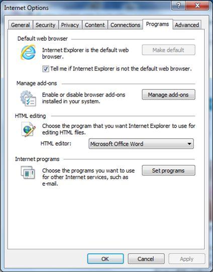 browser by mistake, change the default web browser to Internet Explorer using the following procedure.