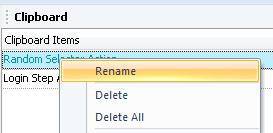 Renaming Clipboard items Items may be renamed to make them more meaningful and easy to remember for later by right-clicking and choosing rename.