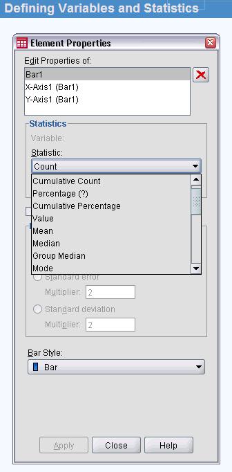 The Statistic drop-down list shows the specific statistics that are available.