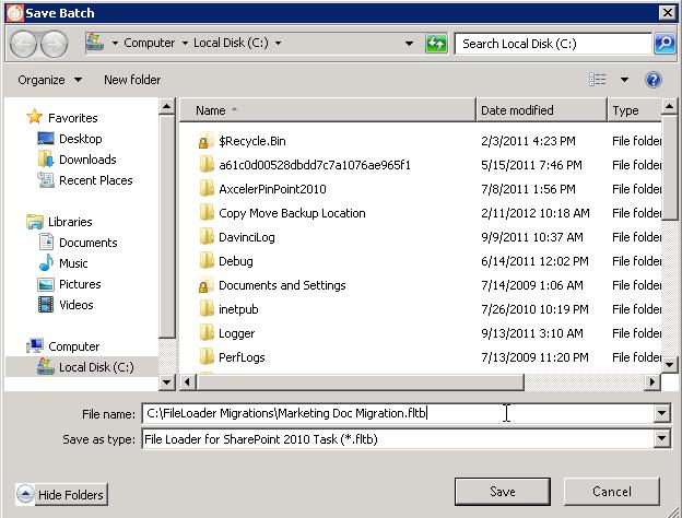 Uploading Files to SharePoint 37 The FileLoader scheduler displays with the Task tab pre-populated with the