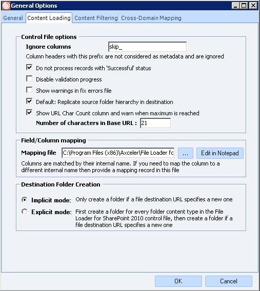 44 FileLoader for SharePoint Administrator s Guide The Destination Folder Creation option is used to set the