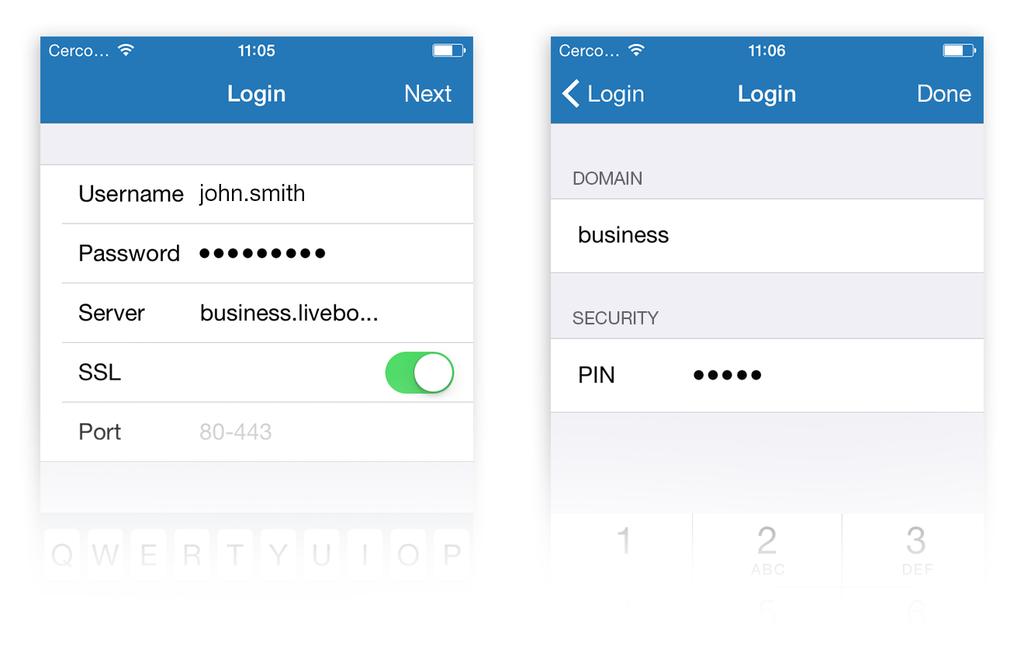2. LOGIN To do the Login for LiveBox ios application go to the Login page, insert Username and Password and specify the server obtained by the admin.