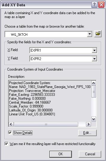 For the Y Field: choose EXPR2. You will also need to choose a Coordinate System.