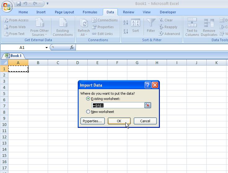 Last, Excel will ask where you wish to place your