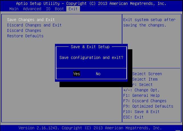 Exit BIOS Setup Utility Exit BIOS Setup Utility 1. Use the left and right arrow keys to navigate to the top-level Exit Menu. 2. Use the up and down arrow keys to select the desired action. 3.
