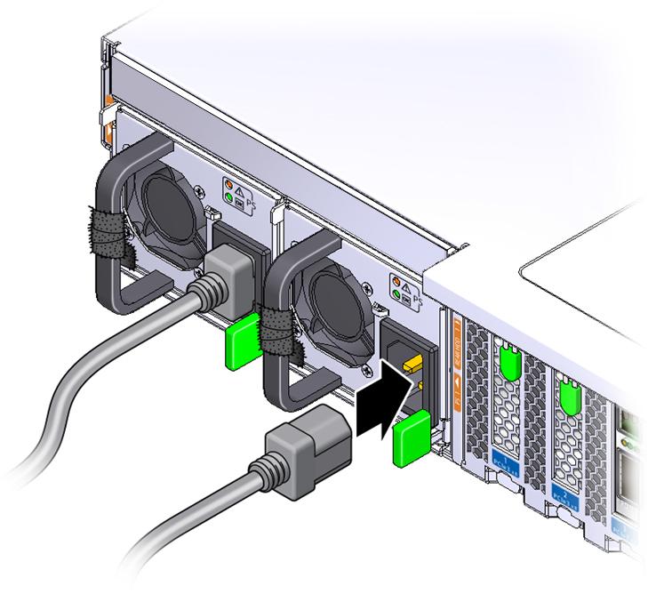 Troubleshoot Hardware Faults Using the Oracle ILOM Web Interface Note - The Velcro straps shown in the following figure should be used to secure the power cord connectors to the rear of the power