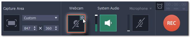 Recording with webcam Webcam recording is supported on Mac OS X 10.7 and above. Step 1: Select capture area 1. On the recording panel, click the Select capture area button. 2.