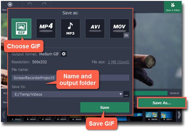 4. Click Save to start turning the recording into an animated GIF. Fun fact!