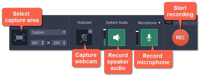 Setting up a screen recording Recording panel You can use the recording panel to set up your recording.