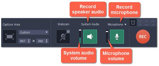 Sound You can record sound from two separate sources: system audio and microphone audio. You can enable sound recording on the recording panel.