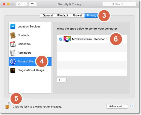 Permissions Movavi Screen Recorder uses your system's accessibility features for keystroke recording and selecting window panes.