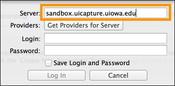 5. In the Server: field, type: YourServerAddress.uicapture.uiowa.edu. o The Server address is dependent on your college.