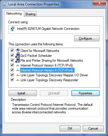 Under Networking tab, click on an item labeled TCP/IPv4 then press Properties button