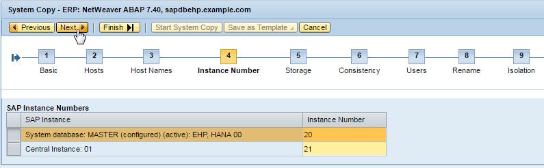 Optional step: On the Instance Number step screen, enter the following values: o System database: 20 o Central Instance: 21 9.