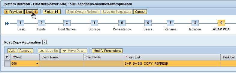 20. On the ABAP PCA step screen keep the default values. 21.