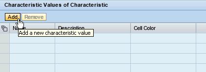 9. To enter new values, choose Add in the table below