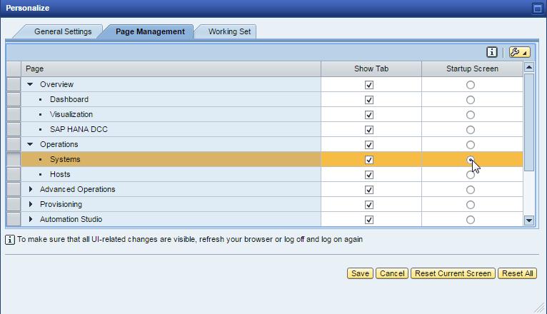 Navigate to Page Management tab. 3. Expand the node for the Operations entry. 4. Select Systems. 5.