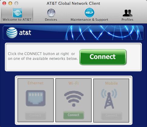 The Connect button is programmed so you can still attempt to connect, even if the AT&T Global Network Client does not