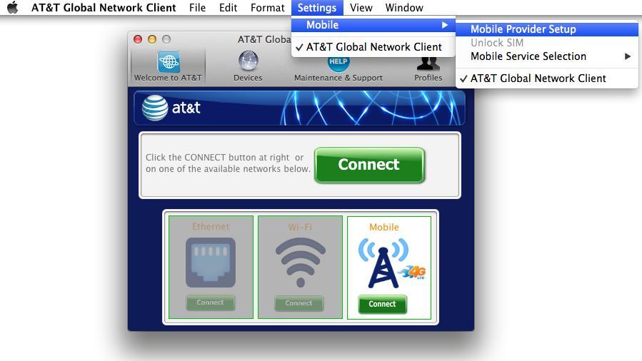 Configuring Mobile Provider Settings Mobility Provider settings can be manually configured by clicking on Settings->Mobile->Mobile Provider Setup from the applications menu at the top of the screen.