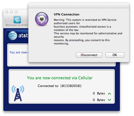 VPN Connections If you are using a VPN service, after you have entered your credentials and the AT&T Global Network Client has set up any necessary Internet connection, the AT&T Global Network Client