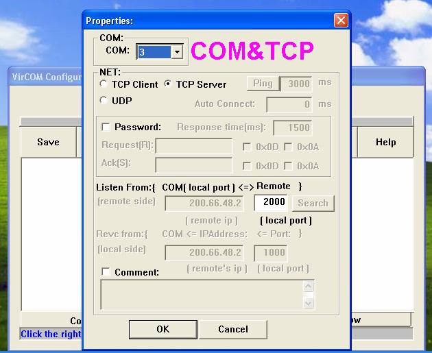 If your Computer sets VirCOM-RJ45 as TCP Server, your