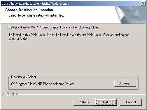 5. Choose the destination folder for the driver and click