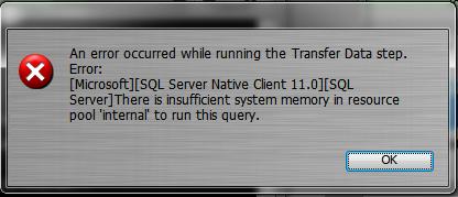 Step 4 - Transfer Data Troubleshooting - SQL Server 2008 Memory Error SQL Server 2008 may fail to insert data which will display this error message in FmPro Migrator.
