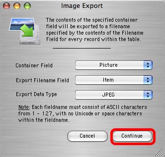 Image Export - Continue Click the Continue button.