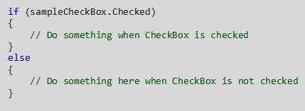 A typical CheckBox control has two possible states: o Checked state is when the CheckBox has check mark on o Unchecked is when