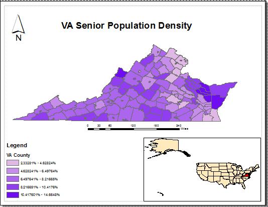 7. Change the color of the VA state to stand out (Click on the US State Layer, then go to the layer properties>selection and change the color for the VA state (as well as the background color of the