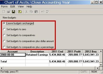 If you selected to set Retained Earnings by sub-account when you ran Set Retained Earnings, the prior year profits for each Retained Earnings account will be displayed and the new year beginning