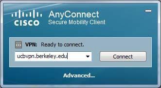 9 Connecting to the VPN a. Open the Cisco VPN Client. b. Under VPN Ready to connect. Enter ucbvpn.berkeley.