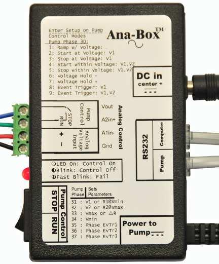 .. Part ID: HEATING-PAD2+ Ana-Box Closed Loop Analog Sensor Interface Vary the ing rate in proportion to a variable voltage input Start or stop at