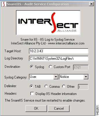 Microsoft Internet Information Sever Chapter 13 Figure 13-1 Configure SNARE for Web Logging In Target Host enter the IP address of the MARS.