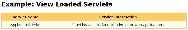 To delete a servlet mapping From the Set Servlet Mapping page (see Figure 40), clear all fields and click Submit. To view all loaded web application servlets Figure 40.