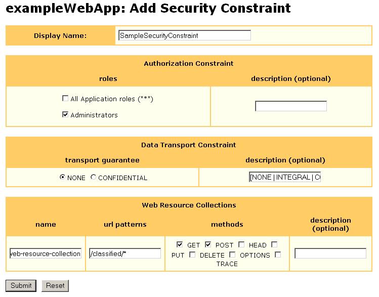 3. WEB APPLICATIONS To edit a security constraint Figure 48. Add Security Constraint Page 1.