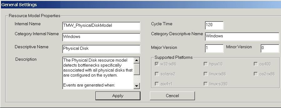 8.3 Looking at PhysicalDiskModel The following sections discuss PhysicalDiskModel. 8.3.1 Properties of PhysicalDiskModel To open the properties of a resource model, double-click the root node object or right-click the object and select to open it.