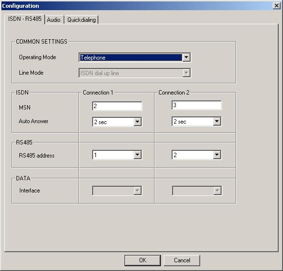 6.4.1.2 Mode 1: Configuration panel for ISDN and Data Figure 4: Mode 1: Configuration panel for ISDN and Data In the COMMON SETTINGS Field the Operating Mode can be selected.
