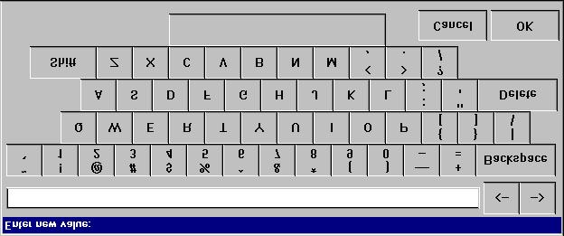 When this feature is enabled, clicking in a data entry field or touching the field on a touch-sensitive screen displays the virtual keyboard, as shown in the following illustration.