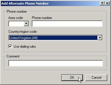 In the Add Alternate Phone Number dialog, select the option Use dialing rules, then enter the area code and