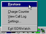 After starting ISDNWatch, dial up a connection. An icon in the system tray on the task bar indicates that one or both of the B channels are in use.
