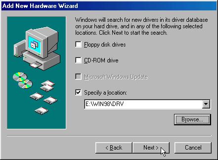 Installing the IBM International ISDN PC Card in Windows 98 6. In the next dialog you may indicate where Windows should search for drivers. By default, the option Floppy disk drives is checked.